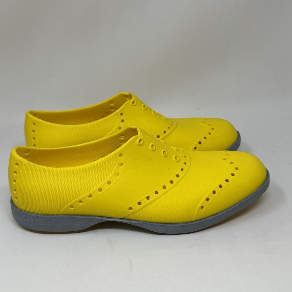 Biion Golf Shoes Womens 7 Mens 5 Yellow Rubber Slip On Wingtip Spikeless